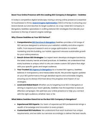 SEO Company in Bangalore - SeekNeo