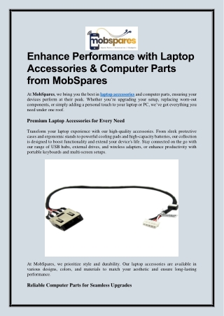 Enhance Performance with Laptop Accessories & Computer Parts from MobSpares