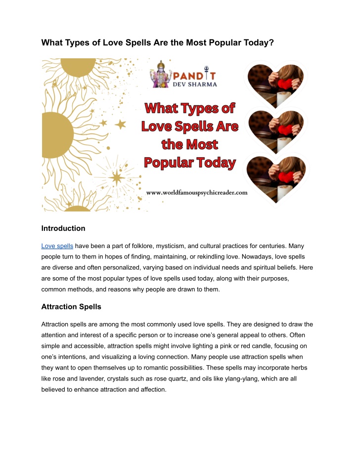 what types of love spells are the most popular