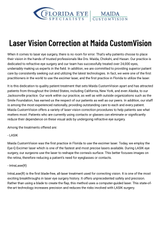 Laser Vision Correction at Maida CustomVision