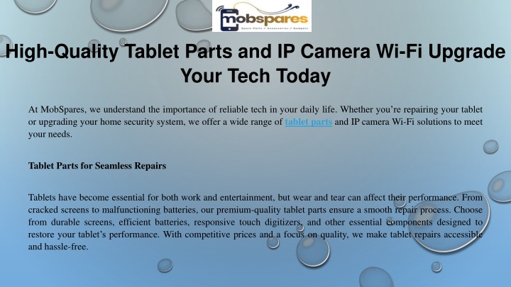 high quality tablet parts and ip camera