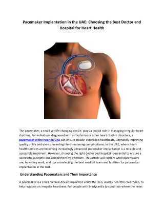 Pacemaker Implantation in the UAE: Choosing the Best Doctor and Hospital for Hea