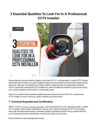 3 Essential Qualities To Look For In A Professional CCTV Installer