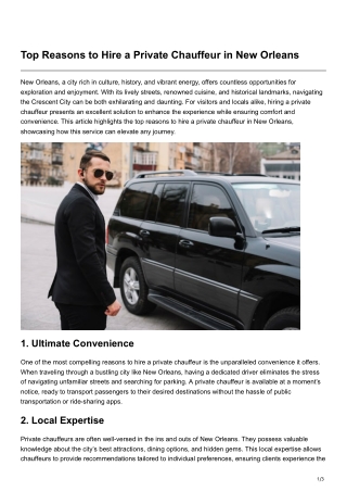 -Top Reasons to Hire a Private Chauffeur in New Orleans