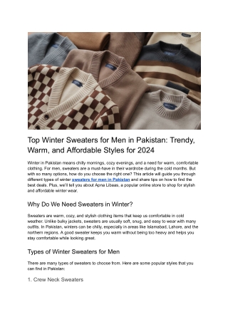 Top Winter Sweaters for Men in Pakistan_ Trendy, Warm, and Affordable Styles for 2024