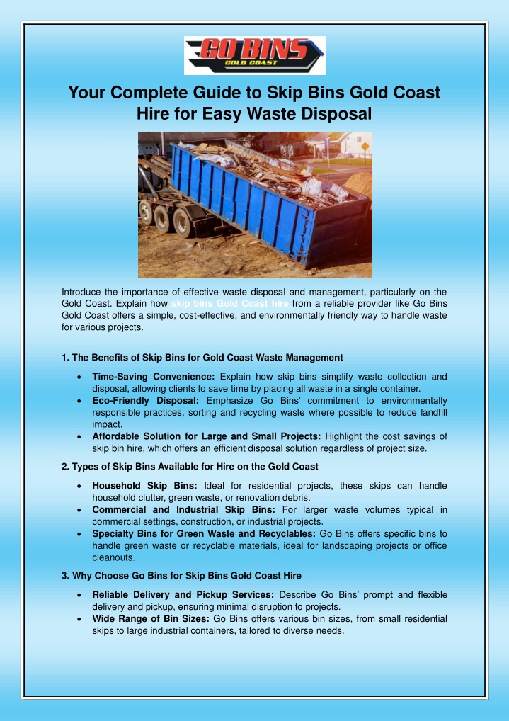 your complete guide to skip bins gold coast hire