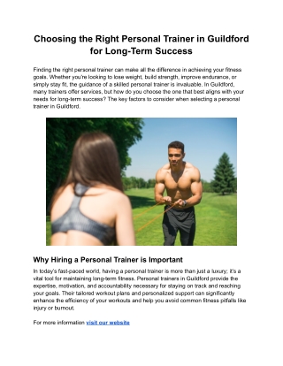 Choosing the Right Personal Trainer in Guildford for Long-Term Success