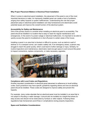 Why Proper Placement Matters in Electrical Panel Installation