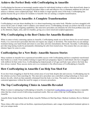 Navigating the CoolSculpting Process in Amarillo