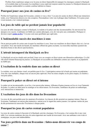 Les jeux les plus populaires dans un livecasino : Lesquels aimez-vous le plus ?