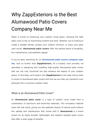 Why ZappExteriors is the Best Alumawood Patio Covers Company Near Me