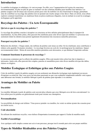 “Mobilier Écologique et Esthétique grâce aux Palettes Usagées”