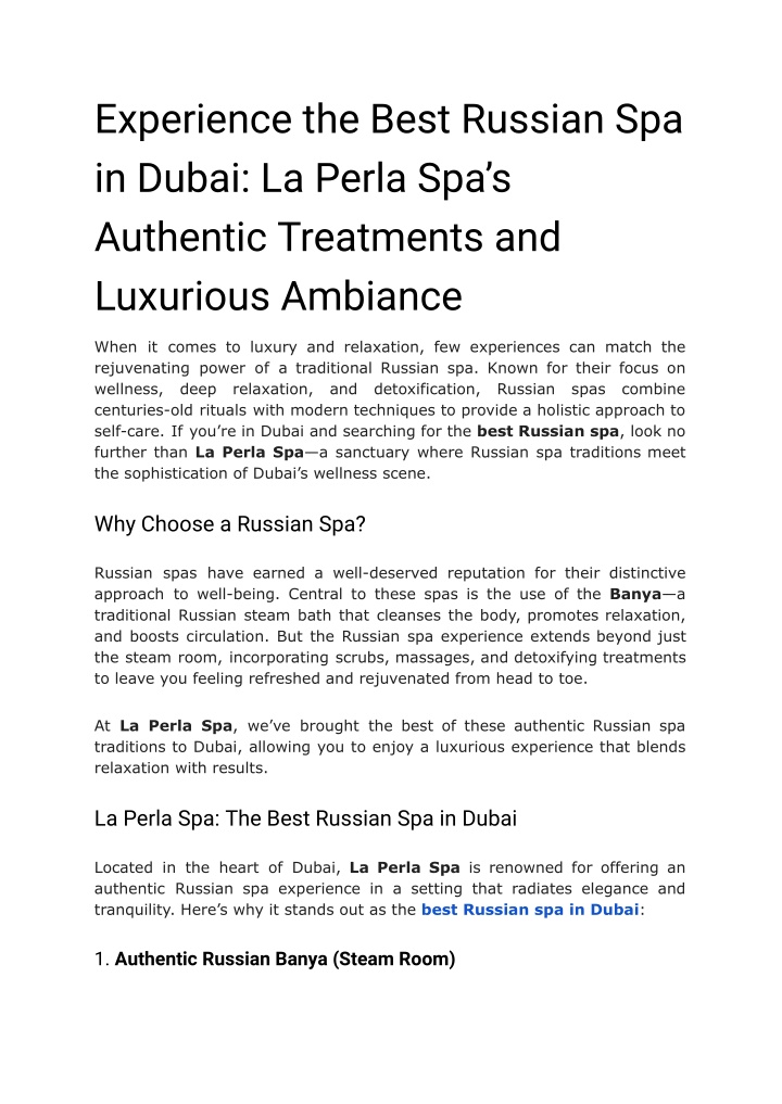 experience the best russian spa in dubai la perla