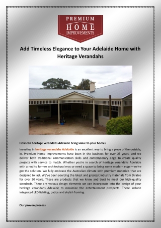 Add Timeless Elegance to Your Adelaide Home with Heritage Verandahs