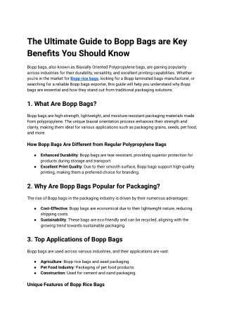 The Ultimate Guide to Bopp Bags are Key Benefits You Should Know