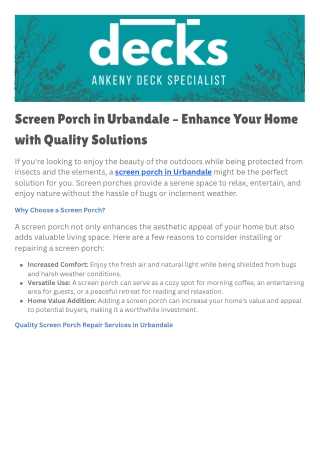 Screen Porch in Urbandale