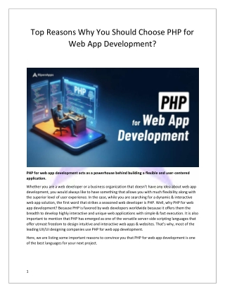 Top Reasons to Choose PHP for Your Web App Development