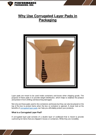 Why Use Corrugated Layer Pads in Packaging