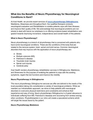 What Are the Benefits of Neuro Physiotherapy for Neurological Conditions in Kent