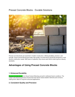 Precast Concrete Blocks - Durable Solutions