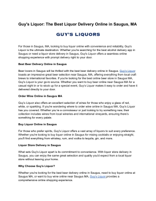 Guy's Liquor: Best Liquor, Beer, and Wine Delivery Online in Saugus, MA