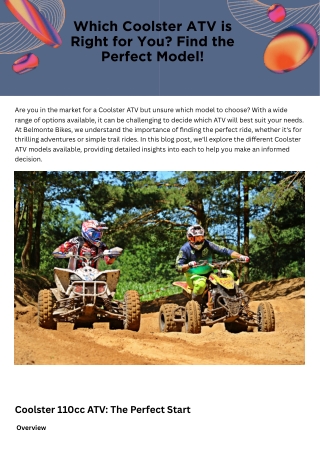 Which Coolster ATV is Right for You Find the Perfect Model at Belmonte Bikes