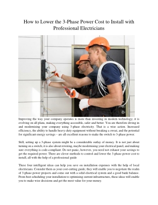 How to Lower the 3-Phase Power Cost to Install with Professional Electricians