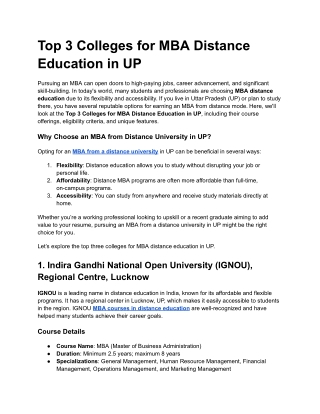 Top 3 Colleges for MBA Distance Education in UP