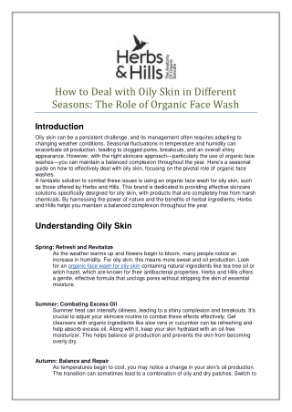 How to Deal with Oily Skin in Different Seasons The Role of Organic Face Wash