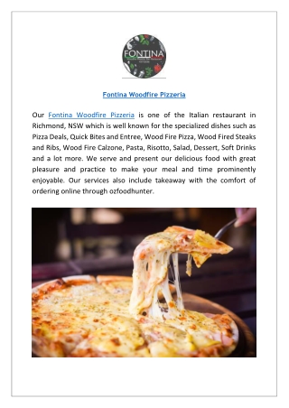 Fontina Woodfire Pizzeria Menu in Richmond, Order Now