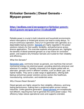 kirloskar gensets diesel gensets myspan power