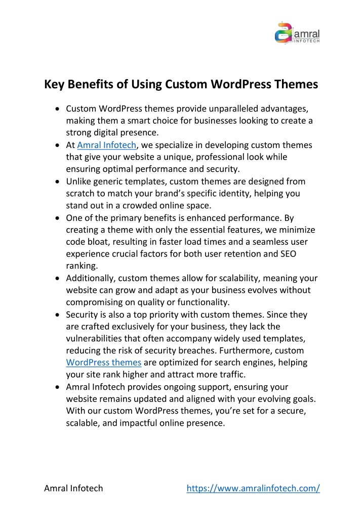 key benefits of using custom wordpress themes