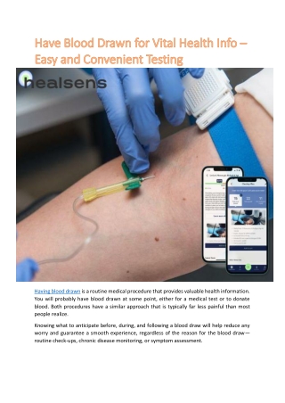 Have Blood Drawn for Vital Health Info – Easy and Convenient Testing