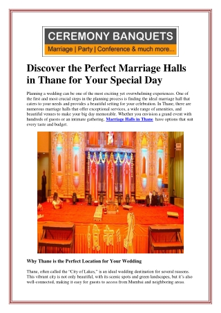 Discover the Perfect Marriage Halls in Thane for Your Special Day