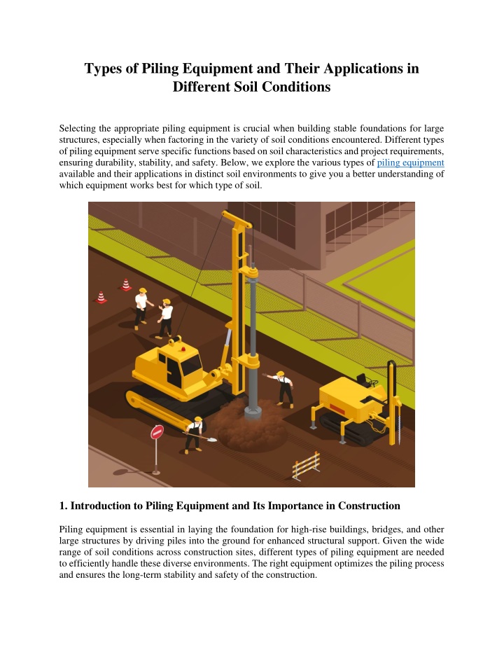 types of piling equipment and their applications