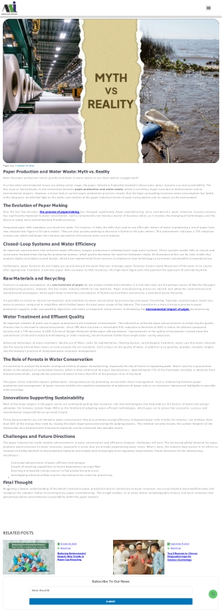 Paper Production and Water Waste Myth vs. Reality