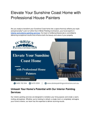 Elevate Your Sunshine Coast Home with Professional House Painters