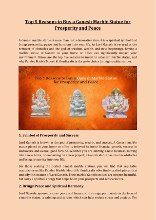 Top 5 Reasons to Buy a Ganesh Marble Statue for Prosperity and Peace