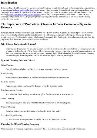 The Importance of Professional Cleaners for Your Commercial Space in Kelowna