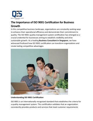 The Importance of ISO 9001 Certification for Business Growth