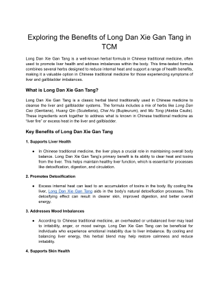 Exploring the Benefits of Long Dan Xie Gan Tang in TCM