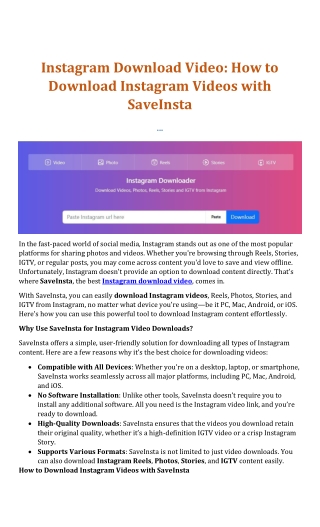 Saveinsta | Download Instagram Video, Photo, Reels, Story, IGTV