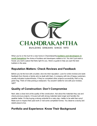 Builders and Developers in South Bangalore