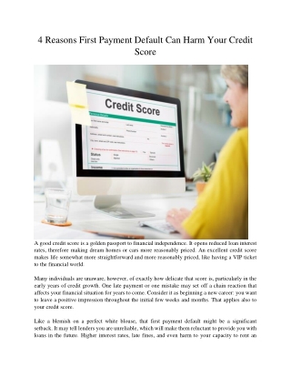 4 Reasons First Payment Default Can Harm Your Credit Score