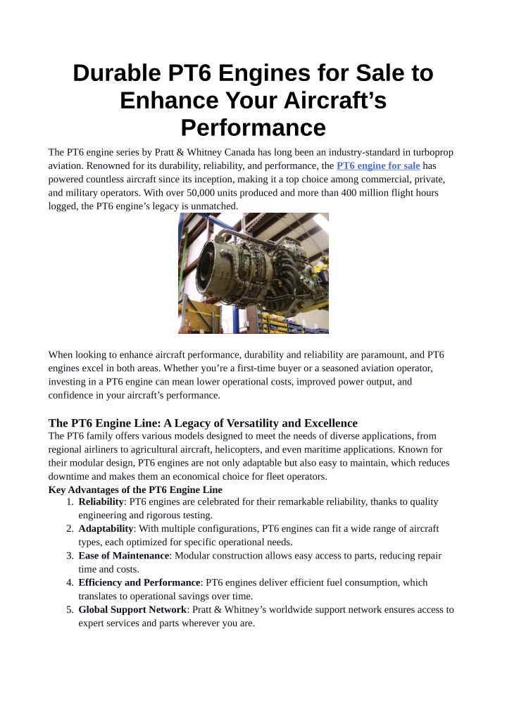 durable pt6 engines for sale to enhance your