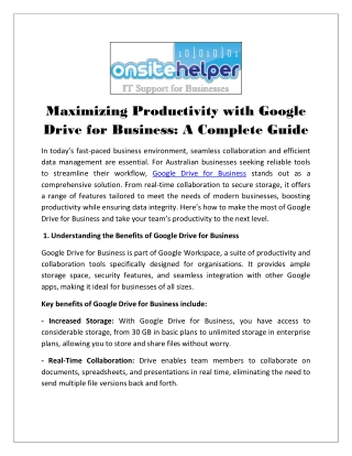 Maximizing Productivity with Google Drive for Business A Complete Guide