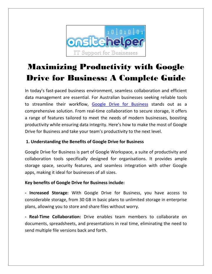 maximizing productivity with google drive