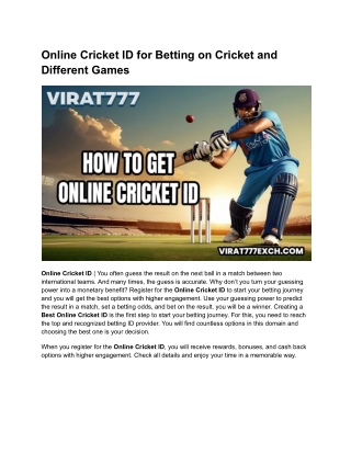 Online Cricket ID for Betting on Cricket and Different Games