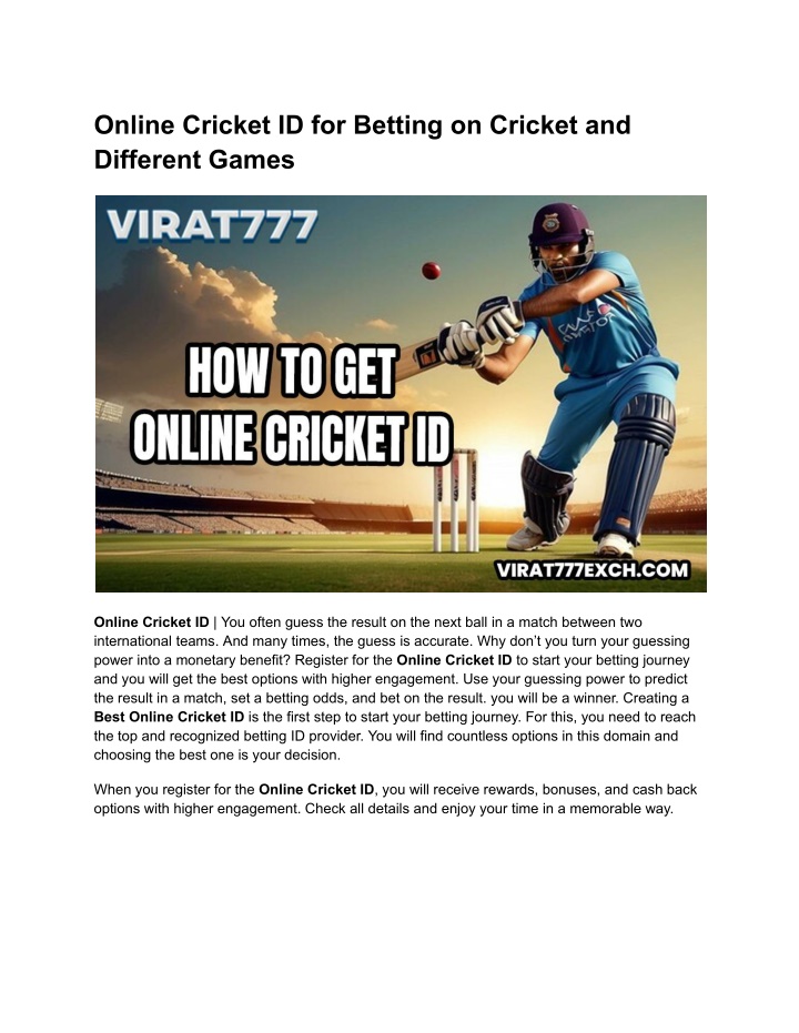 online cricket id for betting on cricket