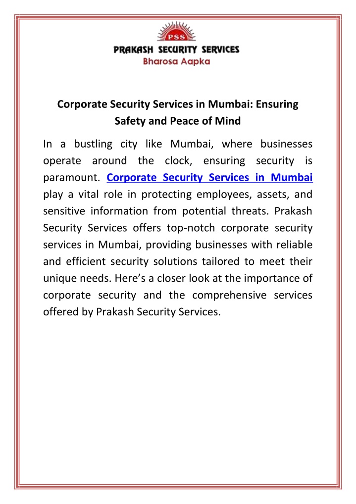 corporate security services in mumbai ensuring